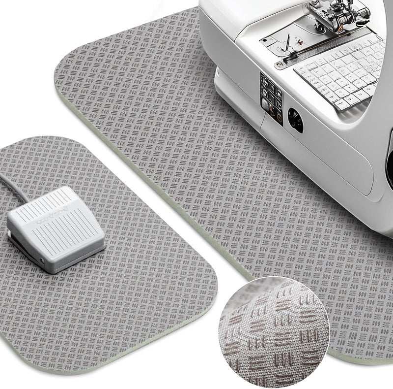 Udefineit Upgrade 2PCS Sewing Machine Mats Pedal Sewing Pads, Double-Sided Non Slip Pattern Sewing Machine Muffling Mats, Thicken Rubber Pads Reduce Vibrations & Movement, 20"x14" & 14"x9" - Gray - Image 1